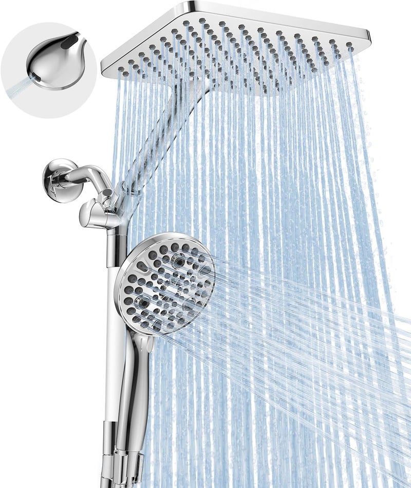 MakeFit Dual Handheld Shower Head Combo, 2-in-1 Rain Shower Heads System Wide Rainfall Shower Head and 10 Modes High Pressure Hand Held Showerhead with Built-in Power Wash - Chrome - Image 1